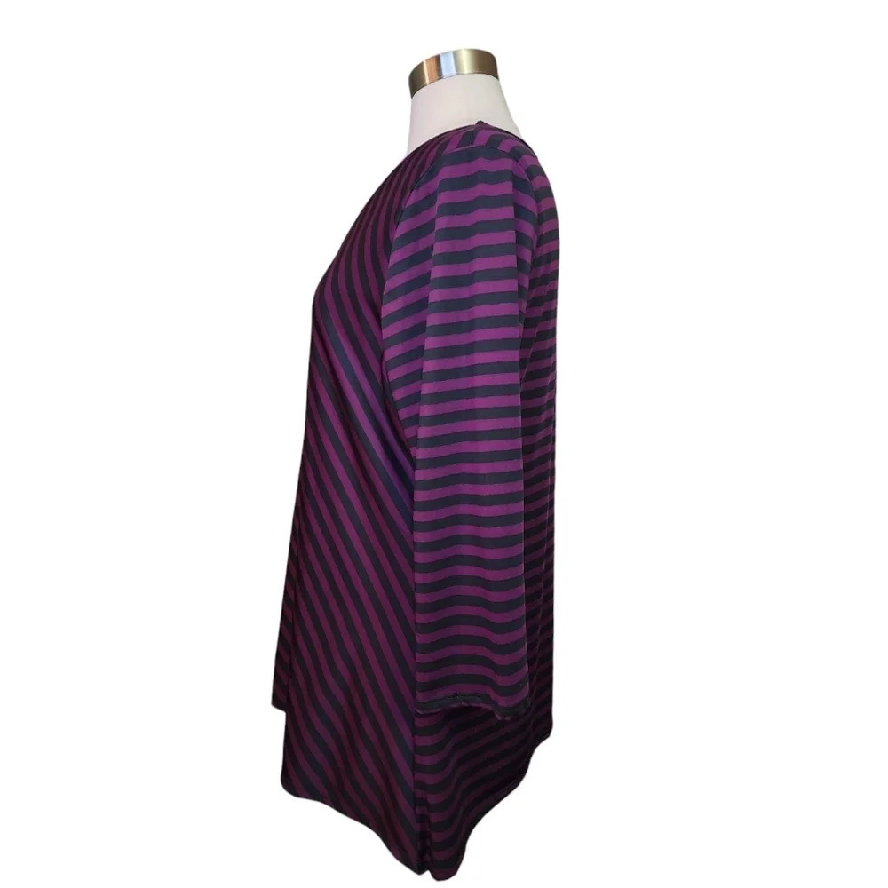 Elementz Woman Plus Size 1X Purple Black Stripe Top - Picture 4 of 11